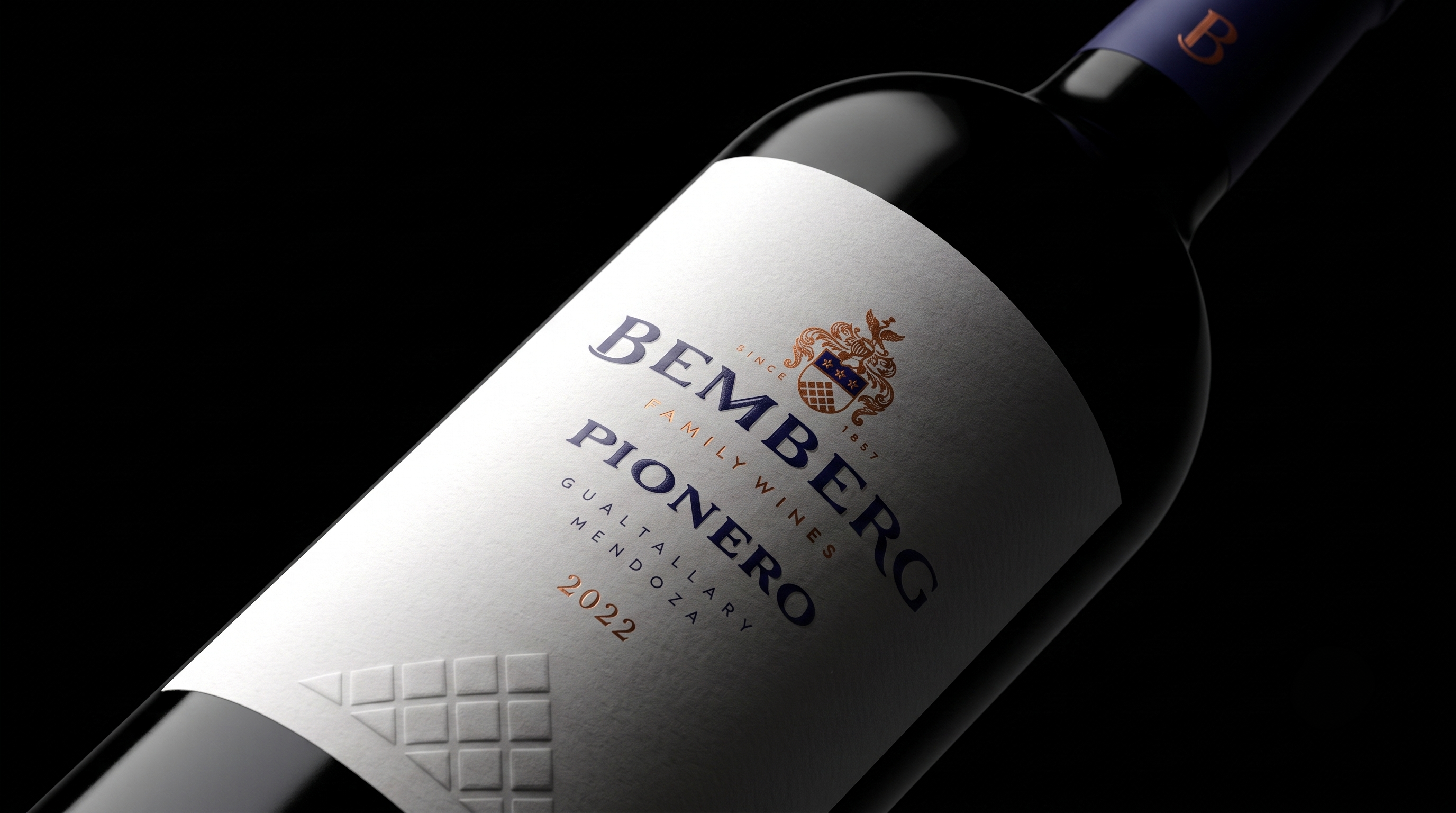 Etiqueta de Bemberg Pionero 2022, Gualtallary, en primer plano